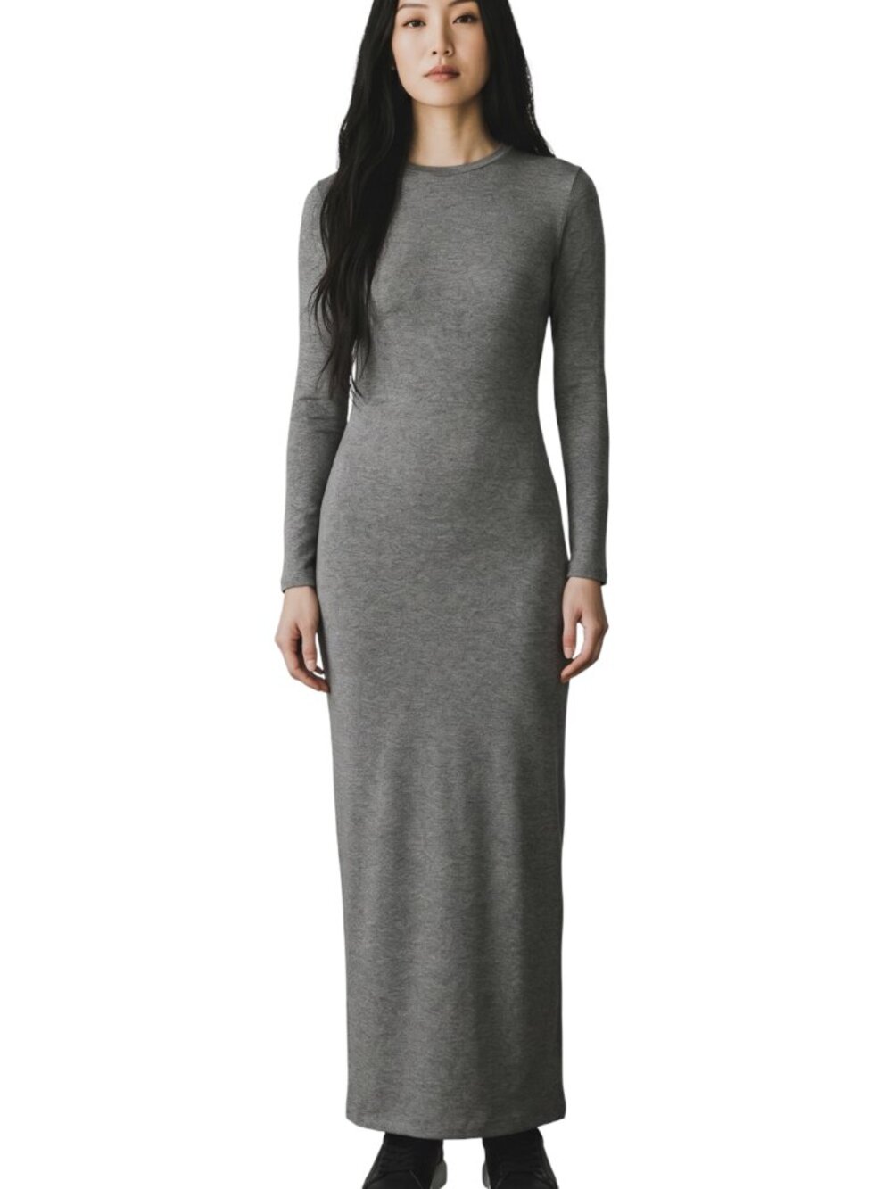 Bleusalt Maxi Dress Minimalist Modal Long Sleeve Crew Neck Womens XS